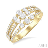 1 ctw Triple Row Past, Present & Future Round Cut Diamond Wedding Band in 14K Yellow Gold